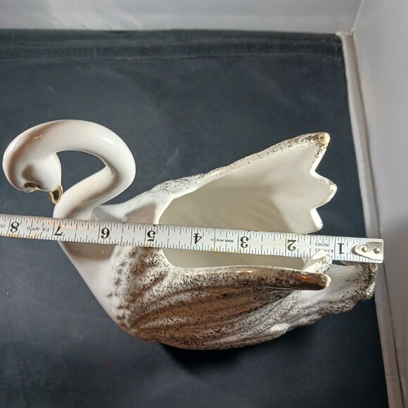 Vintage MCM Porcelain Swan Planter Figurine Gold & White Vase - Picture 10 of 11